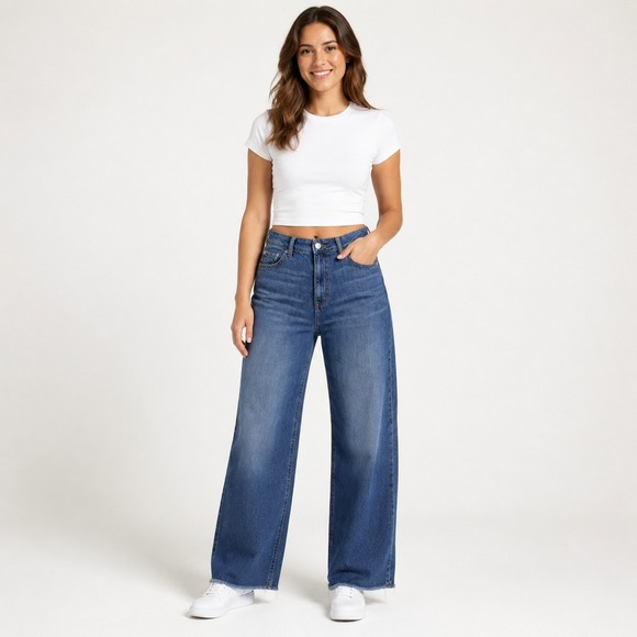 Aeropostale Denim - Aeropostale Womens 8 Reg Daisy Jones Vibes Wide Leg Raw Hem